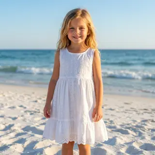 Cotton fabric EMBROIDERY TWO-SIDE SCALLOP Neo white
