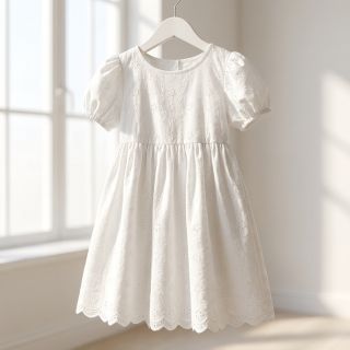 Cotton fabric EMBROIDERY TWO-SIDE SCALLOP Simi white
