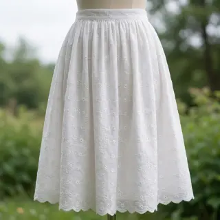 Cotton fabric EMBROIDERY TWO-SIDE SCALLOP Verena white