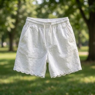Cotton fabric EMBROIDERY TWO-SIDE SCALLOP Verena white