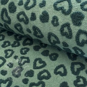 Coat fabric TEDDY Hearts old green