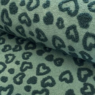 Coat fabric TEDDY Hearts old green