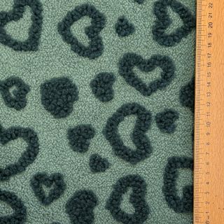 Coat fabric TEDDY Hearts old green