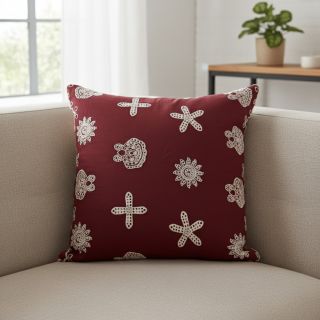 Cotton fabric EMBROIDERY Sea ornaments bordeaux