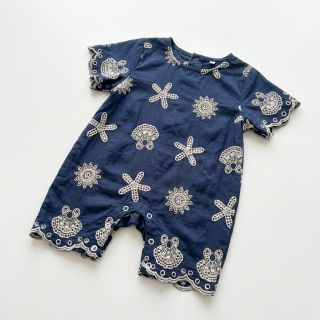 Cotton fabric EMBROIDERY Sea ornaments navy