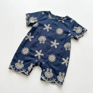 Cotton fabric EMBROIDERY Sea ornaments navy