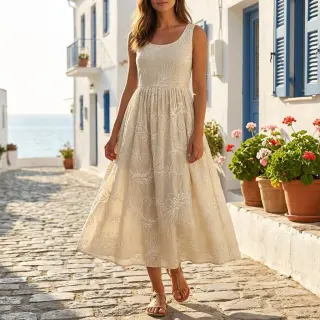 Cotton fabric VOILE EMBROIDERY Kokka natural