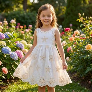 Cotton fabric EMBROIDERY Sea ornaments white