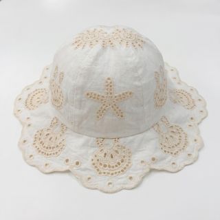 Cotton fabric EMBROIDERY Sea ornaments white