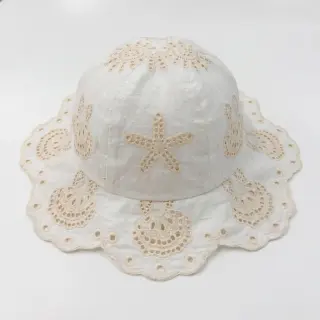 Cotton fabric EMBROIDERY Sea ornaments white