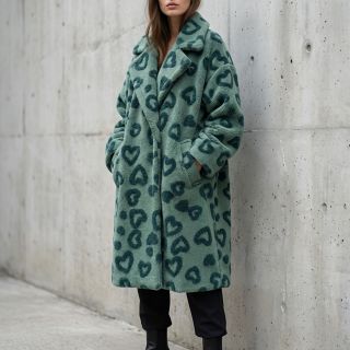 Coat fabric TEDDY Hearts old green