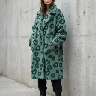 Coat fabric TEDDY Hearts old green
