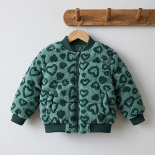 Coat fabric TEDDY Hearts old green