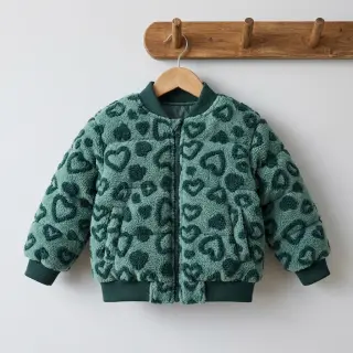 Coat fabric TEDDY Hearts old green