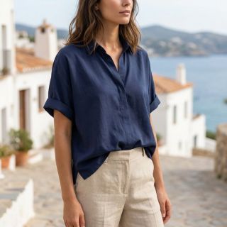 Cotton fabric with viscose navy
