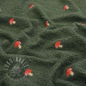 Coat fabric EMBROIDERY Little mushrooms green