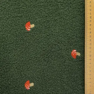 Coat fabric EMBROIDERY Little mushrooms green