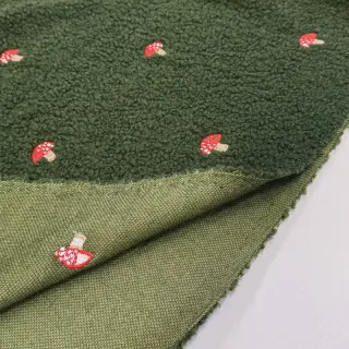 Coat fabric EMBROIDERY Little mushrooms green