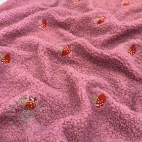 Coat fabric EMBROIDERY Little mushrooms pink