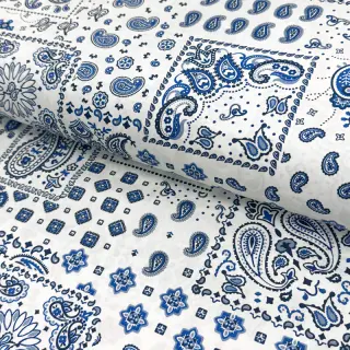 Cotton fabric Kansas blanc blue