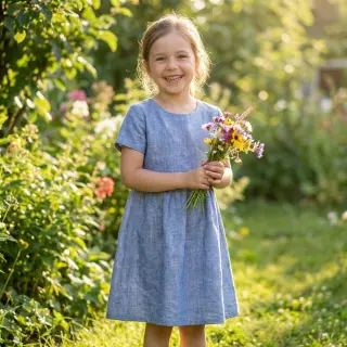 Cotton fabric with linen LUREX blue