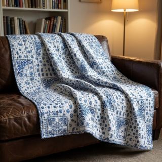 Cotton fabric Kansas blanc blue