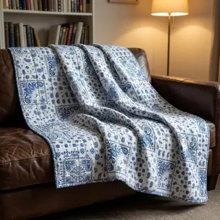 Cotton fabric Kansas blanc blue
