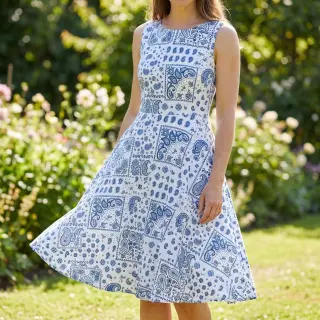 Cotton fabric Kansas blanc blue