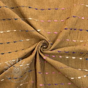 Cotton fabric DOBBY CRINKLE Stripe camel