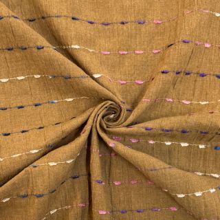 Cotton fabric DOBBY CRINKLE Stripe camel