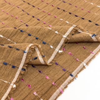 Cotton fabric DOBBY CRINKLE Stripe camel