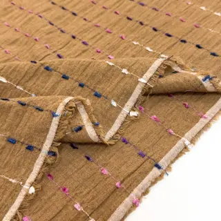 Cotton fabric DOBBY CRINKLE Stripe camel
