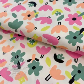 Cotton fabric Flowers natural/green by JENNIFER BOURON ORGANIC