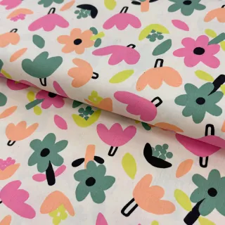 Cotton fabric Flowers natural/green by JENNIFER BOURON ORGANIC
