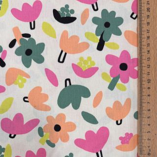 Cotton fabric Flowers natural/green by JENNIFER BOURON ORGANIC