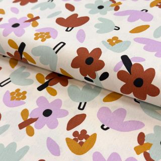 Cotton fabric Flowers natural/lavender by JENNIFER BOURON ORGANIC