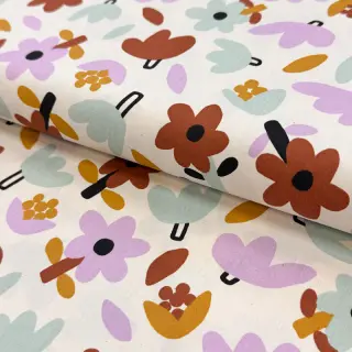 Cotton fabric Flowers natural/lavender by JENNIFER BOURON ORGANIC