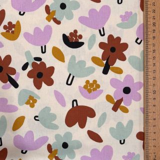 Cotton fabric Flowers natural/lavender by JENNIFER BOURON ORGANIC