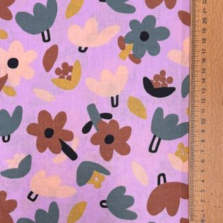 Cotton fabric Flowers lavender by JENNIFER BOURON ORGANIC