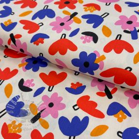 Cotton fabric Flowers natural/blue by JENNIFER BOURON ORGANIC