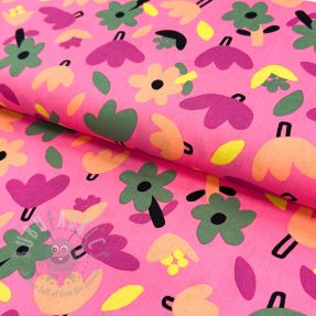 Cotton fabric Flowers pink by JENNIFER BOURON ORGANIC