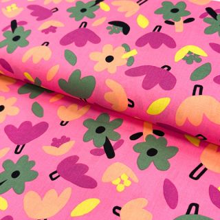 Cotton fabric Flowers pink by JENNIFER BOURON ORGANIC