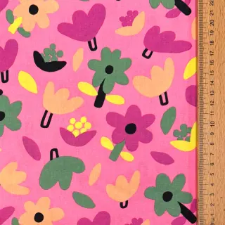 Cotton fabric Flowers pink by JENNIFER BOURON ORGANIC