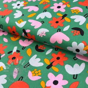 Cotton fabric Flowers green by JENNIFER BOURON ORGANIC
