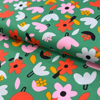 Cotton fabric Flowers green by JENNIFER BOURON ORGANIC