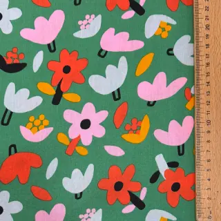 Cotton fabric Flowers green by JENNIFER BOURON ORGANIC