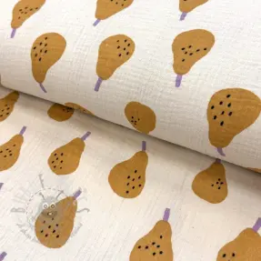 Double gauze/muslin Pears ochre by JENNIFER BOURON ORGANIC