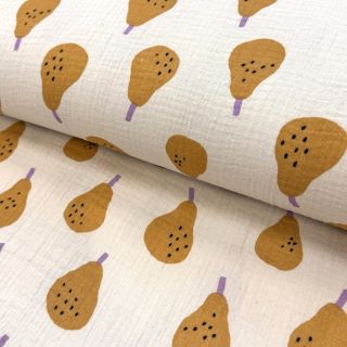 Double gauze/muslin Pears ochre by JENNIFER BOURON ORGANIC