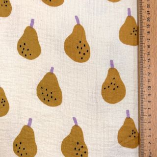 Double gauze/muslin Pears ochre by JENNIFER BOURON ORGANIC