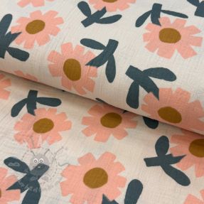 Double gauze/muslin Flowers peach by JENNIFER BOURON ORGANIC